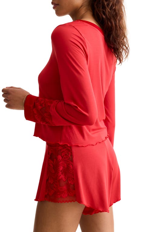 Fleur't Parisian Nights Lace Trim Short Pajamas In Red