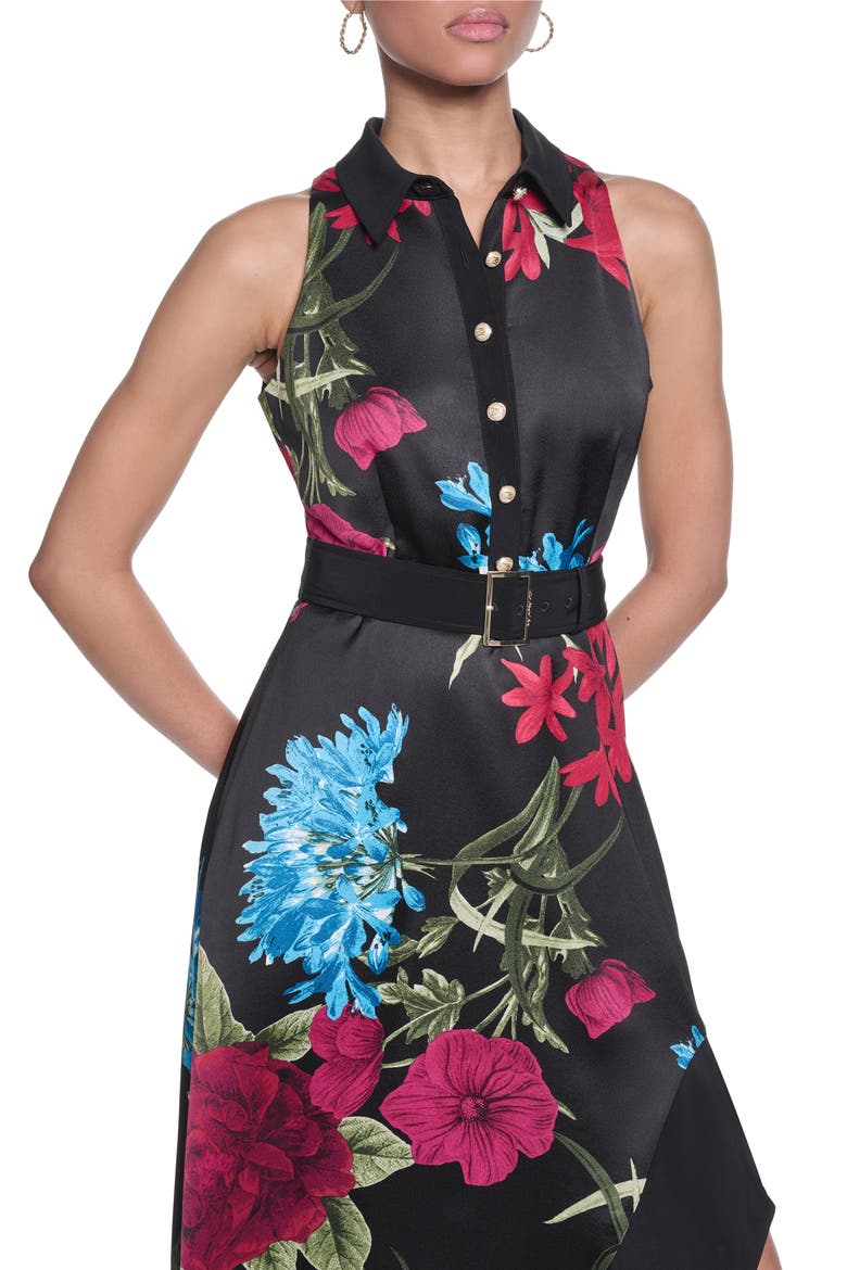 Floral Print Asymmetric Midi Dress, Alternate, color, BLACK PORT MULTI