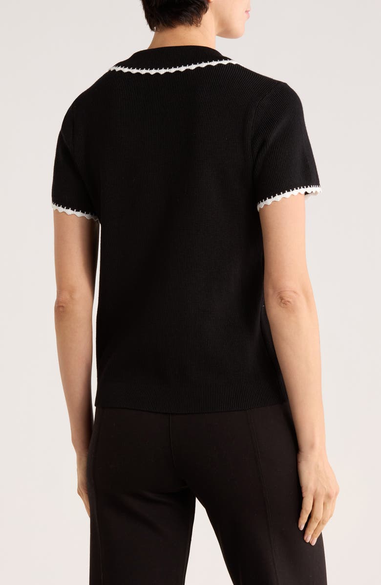 Adrianna Papell Contrast Trim Polo Sweater, Alternate, color, Black/ Cream