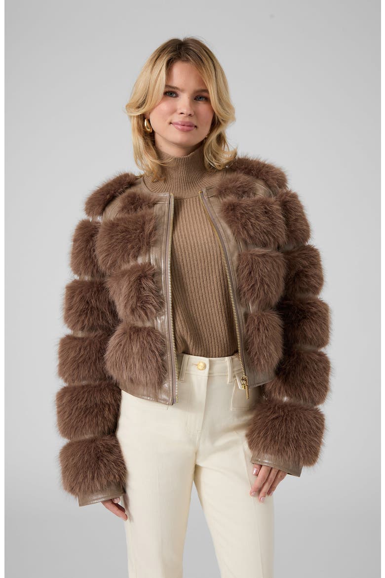 Arielle Croc Embossed Faux Fur Jacket, Alternate, color, SILK TAUPE