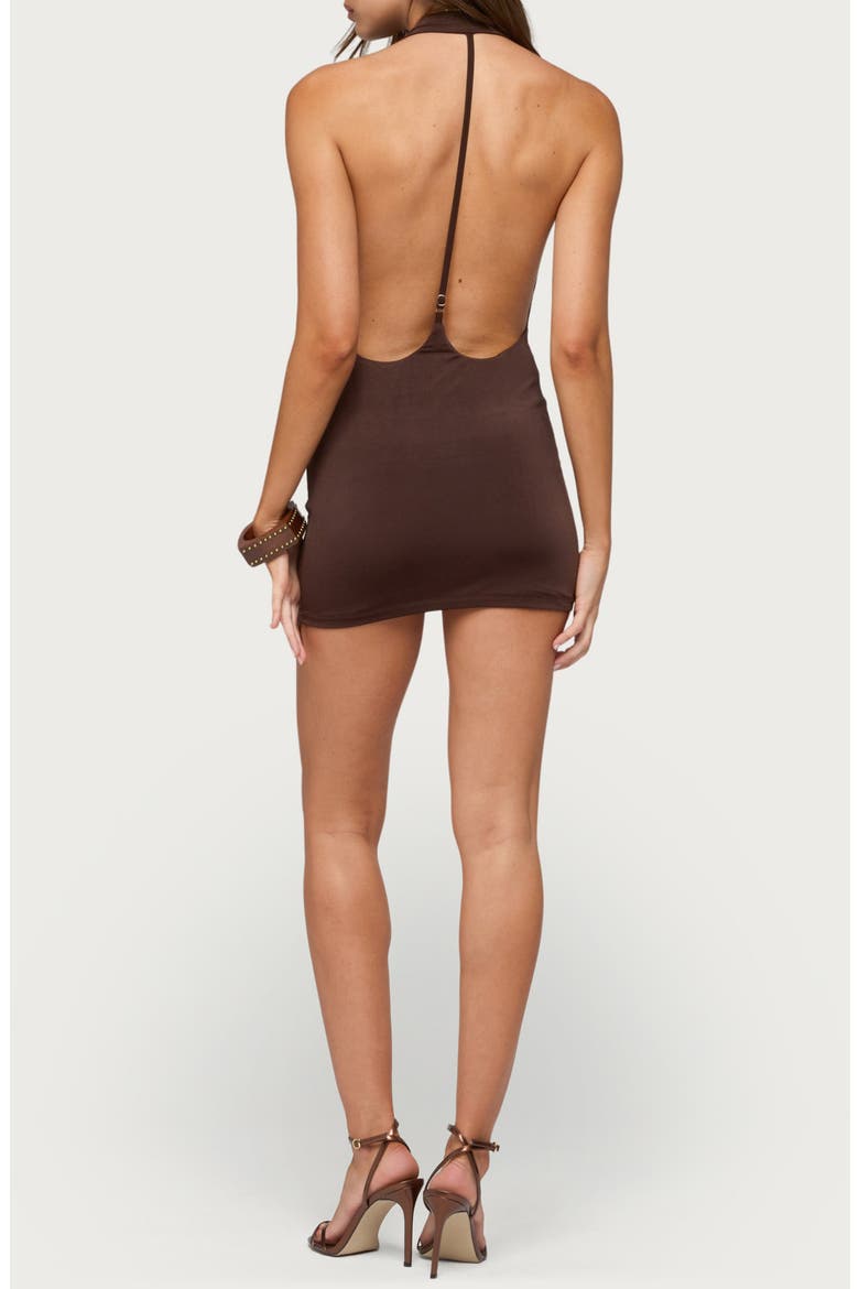 Sunmi Cowl Neck Backless Minidress, Alternate, color, BROWN