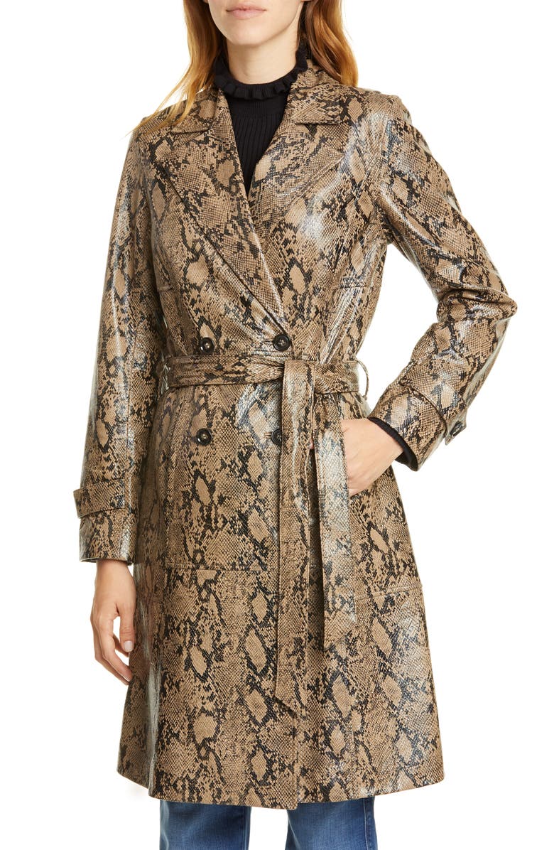 FRAME Python Embossed Leather Trench Coat, Alternate, color,