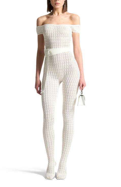 Martine Pointelle Knit Bardot Jumpsuit with Belt