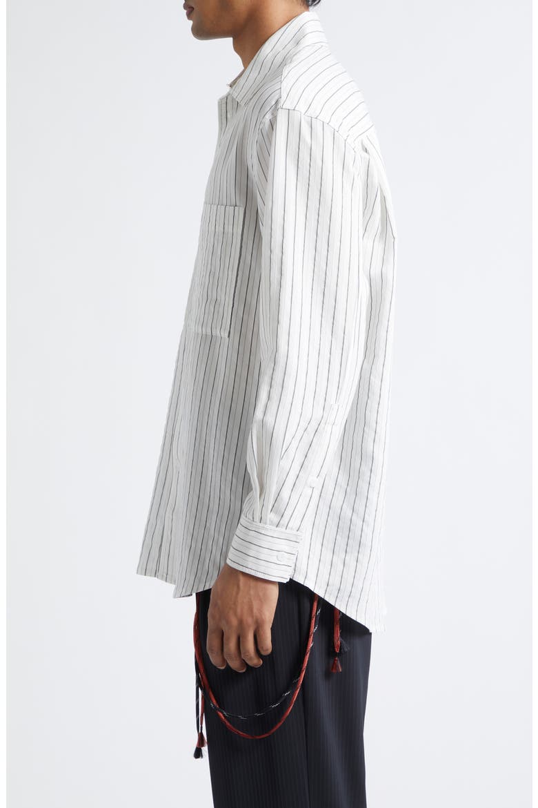 Pleated Boxy Stripe Dobby Button-Up Shirt, Alternate, color, WHITE
