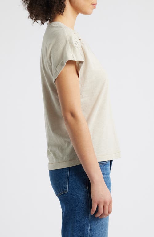 Wit & Wisdom Embroidered Eyelet Cap Sleeve T-shirt In Stone
