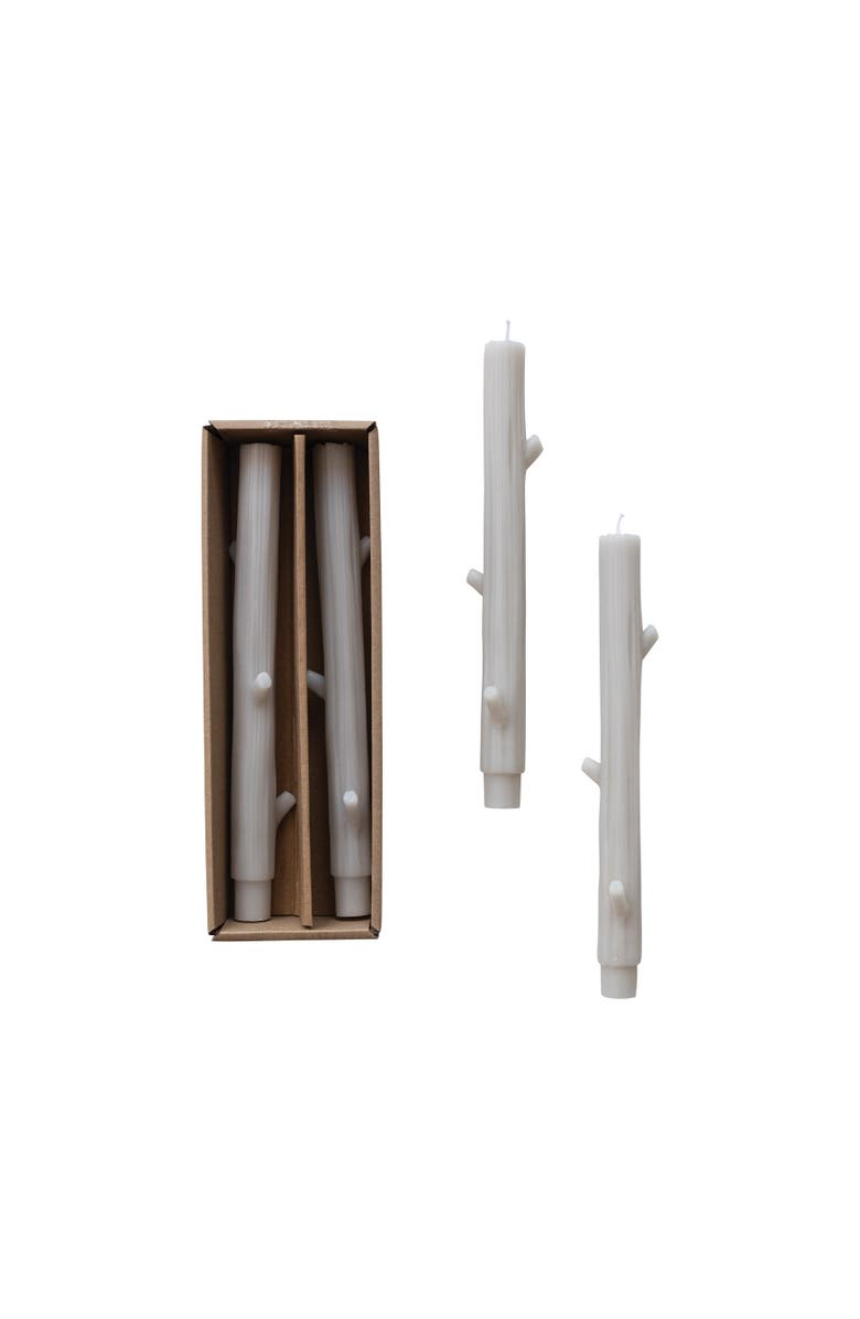 Storied Home Unscented Tree Branch Taper Candles, Grey, Set of 2, Main, color, Grey