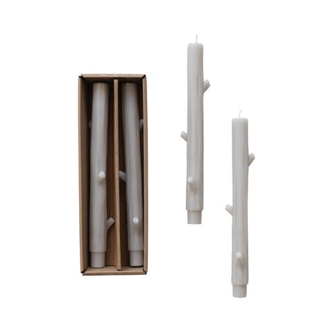 Unscented Tree Branch Taper Candles, Grey, Set of 2