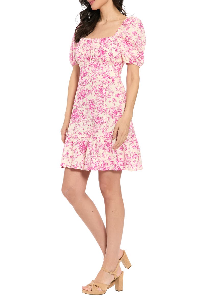 Puff Sleeve Empire Minidress, Alternate, color, IVORY/ PINK