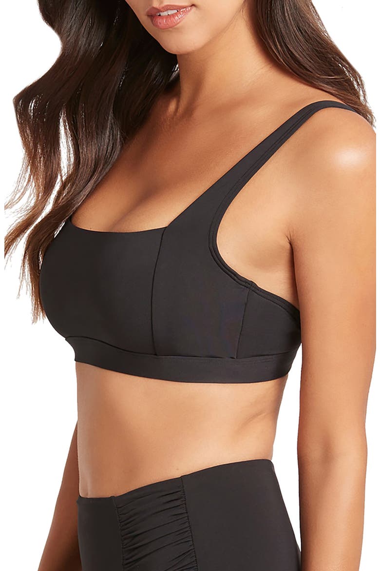 Square Neck Bralette Bikini Top, Alternate, color, BLACK