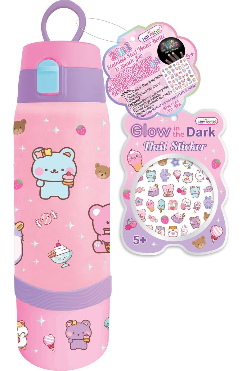 HOT FOCUS Kids' Glow in the Dark Stainless Steel Water Bottle & Snack Jar, Main, color,