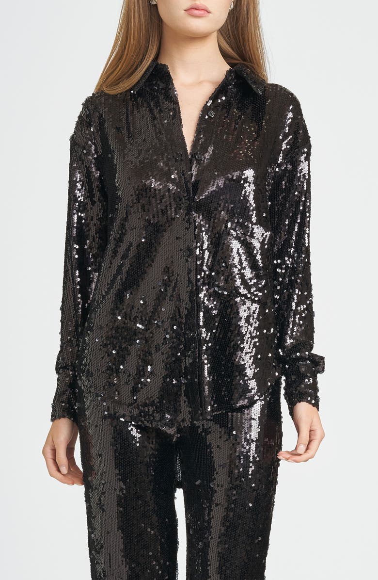 WAYF Find Your Light Sequin Button-Up Shirt, Main, color,