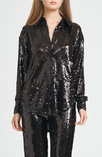 Wayf Find Your Light Sequin Button-up Shirt
