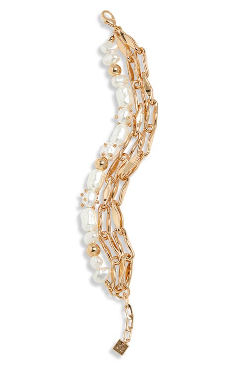 Caged Faux Pearl Layered Chain Bracelet