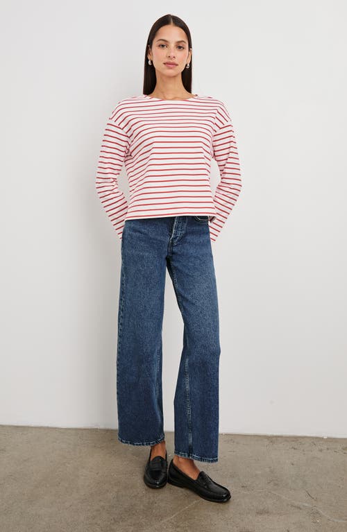 Rails Macy Stripe Long Sleeve Cotton Top In Cherry Stripe