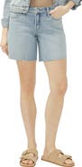 Silver Jeans Co. Suki Curvy Raw Hem Studded Mid Thigh Denim Shorts
