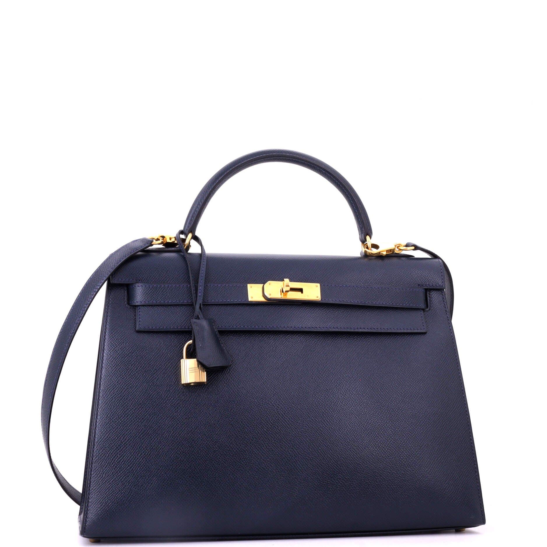 Pre-Owned Hermes Kelly Handbag Blue Courchevel with Gold Hardware 32, Alternate, color, Bleu Marine