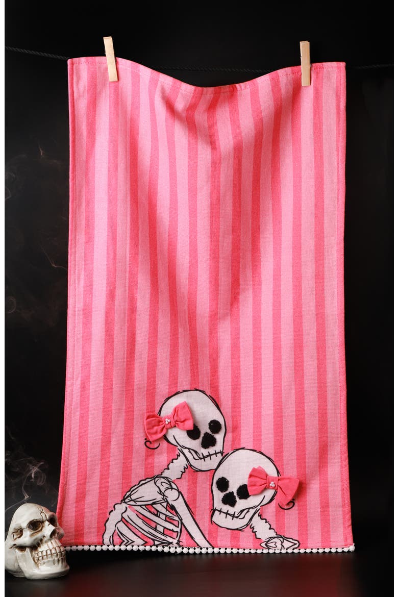 The Pink & Spooky Set of 3 Artisan Kitchen Tea Towels, Alternate, color, PINK
