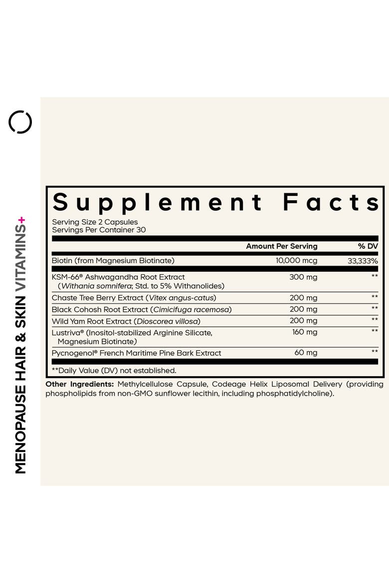 Menopause Hair & Skin Vitamins+, Biotin, Lustriva, Pycnogenol Supplement, Alternate, color, White