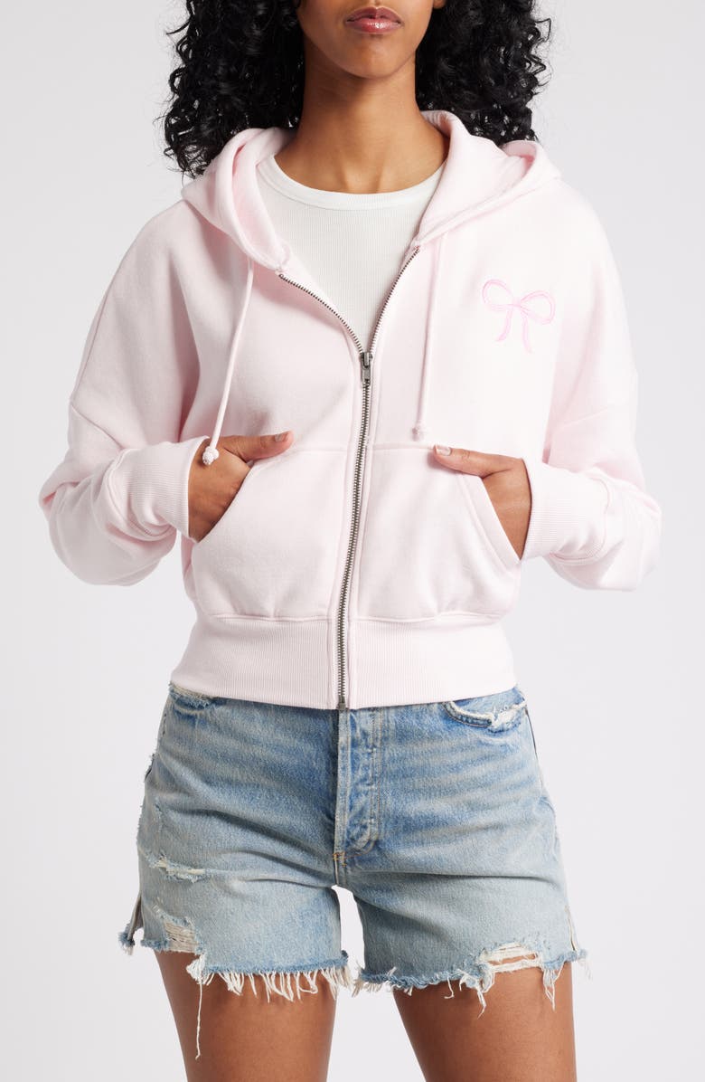 Vinyl Icons Embroidered Bow Fleece Zip Hoodie, Alternate, color, 