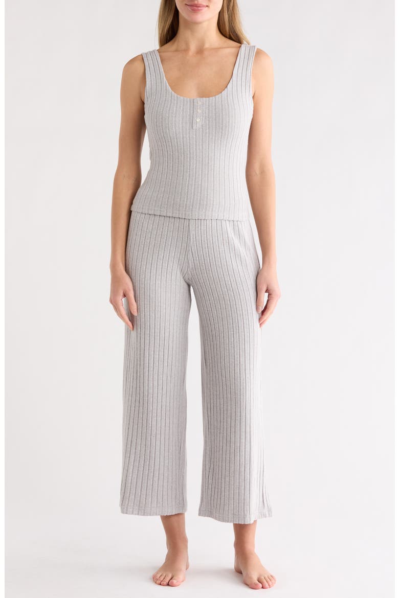 Brushed Ribbed Long Pajamas, Main, color, HEATHER GREY