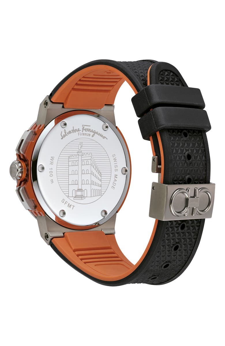 FERRAGAMO F-80 Titanium Tech Chronograph Silicone Strap Watch, 44mm, Alternate, color, 