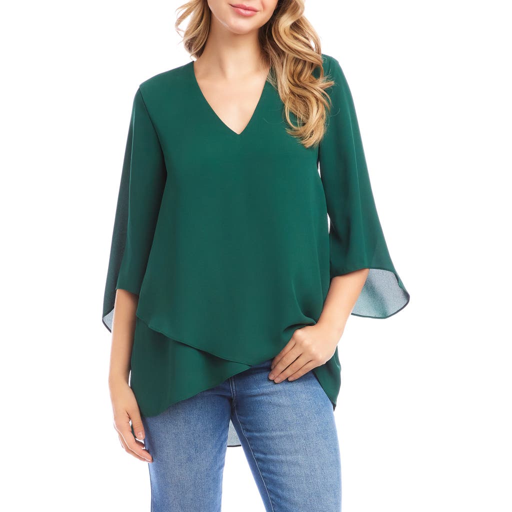 Karen Kane Crossover Hem Asymmetric Top In Green