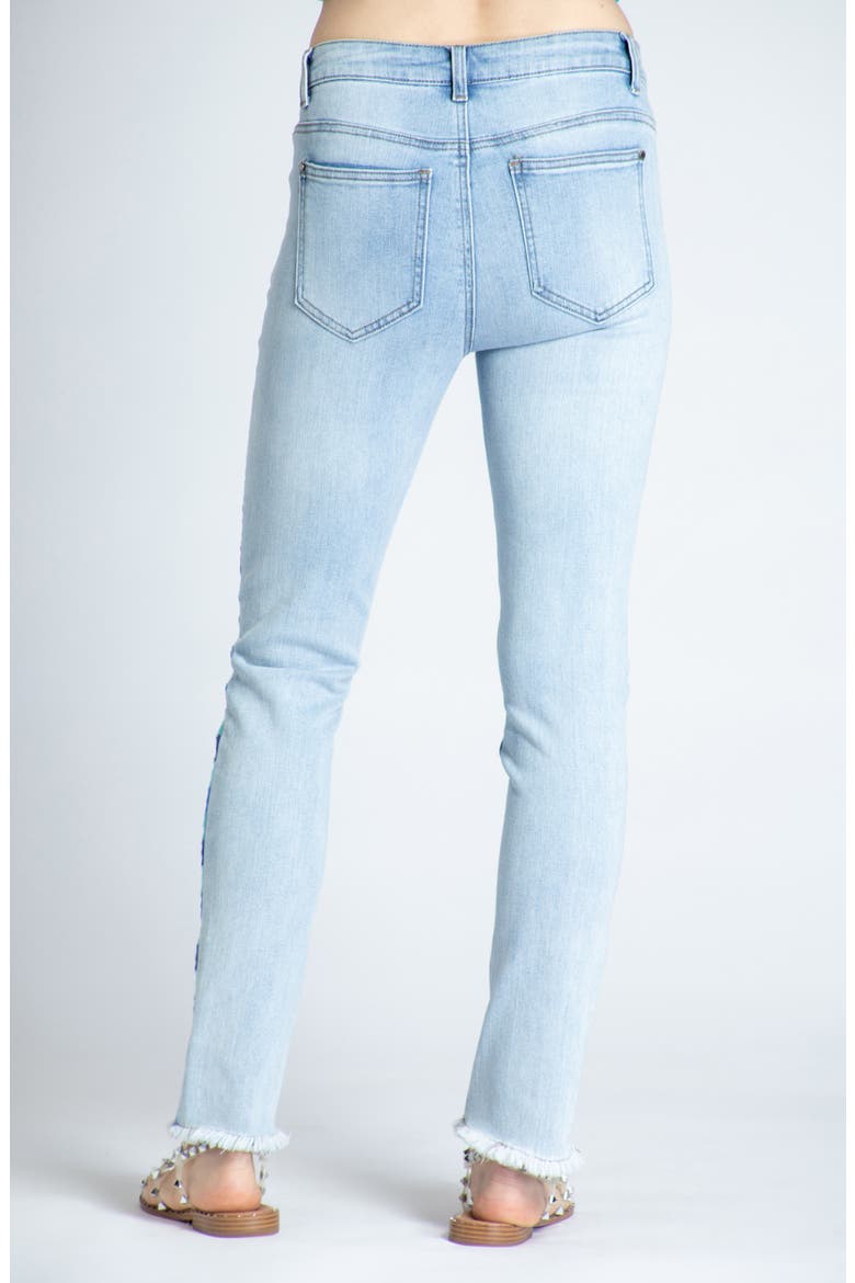 Emma Embroidered Frayed Skinny Jeans, Alternate, color, LIGHT INDIGO