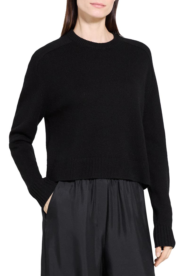 Cashmere Crewneck Crop Sweater, Main, color, BLACK