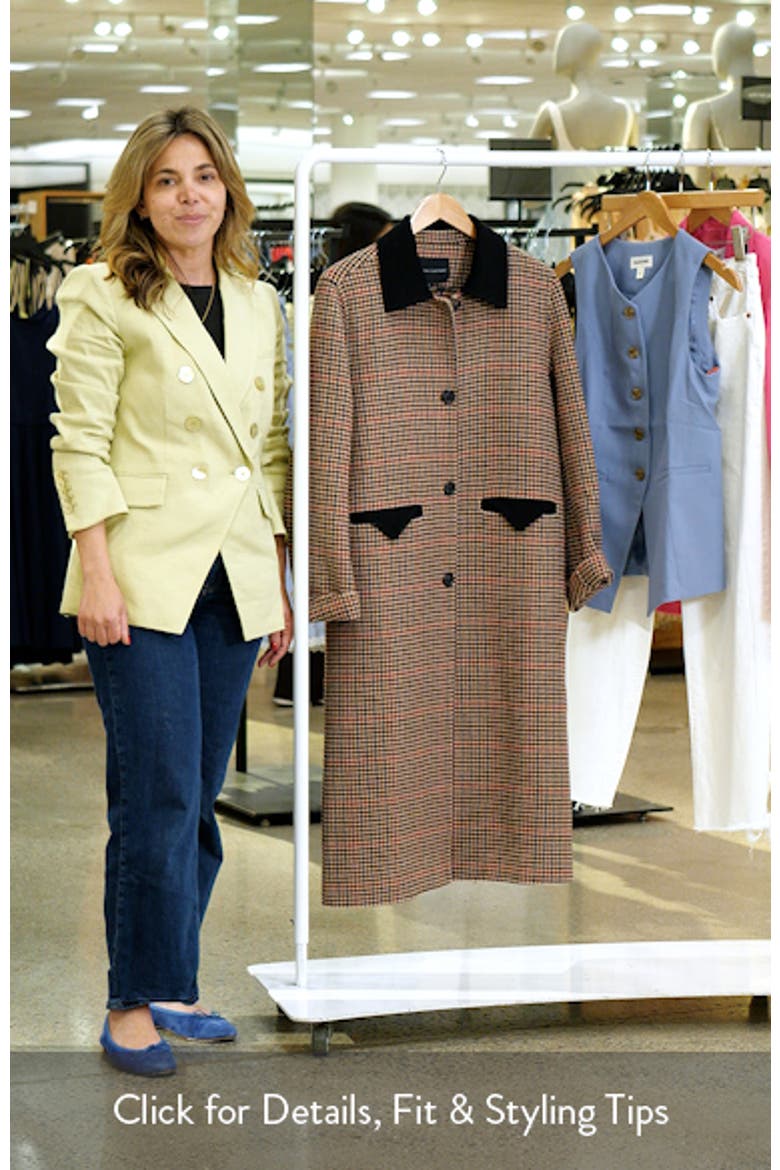 Houndstooth Check Contrast Wool Blend Coat video
