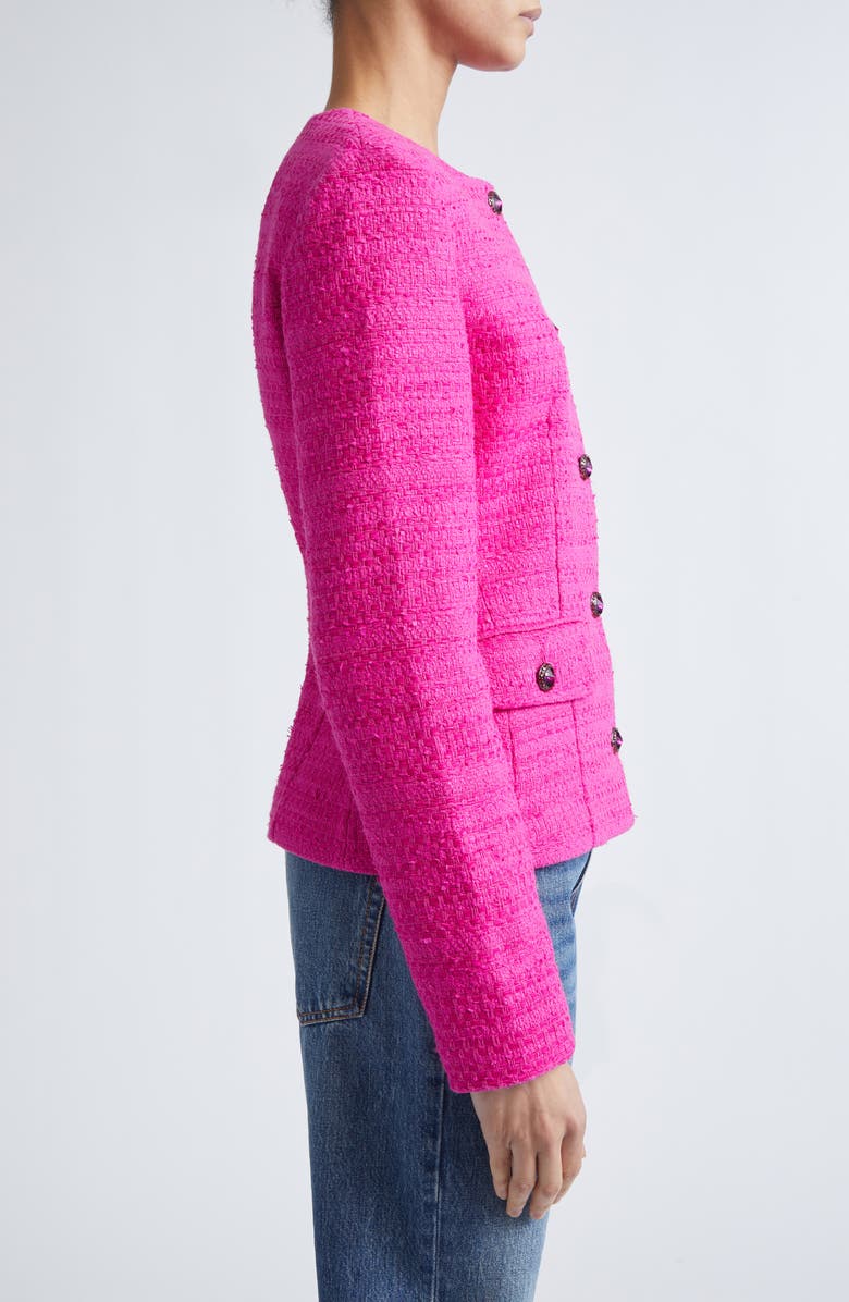 ST. JOHN Cotton Blend Tweed Jacket, Alternate, color, Hot Pink