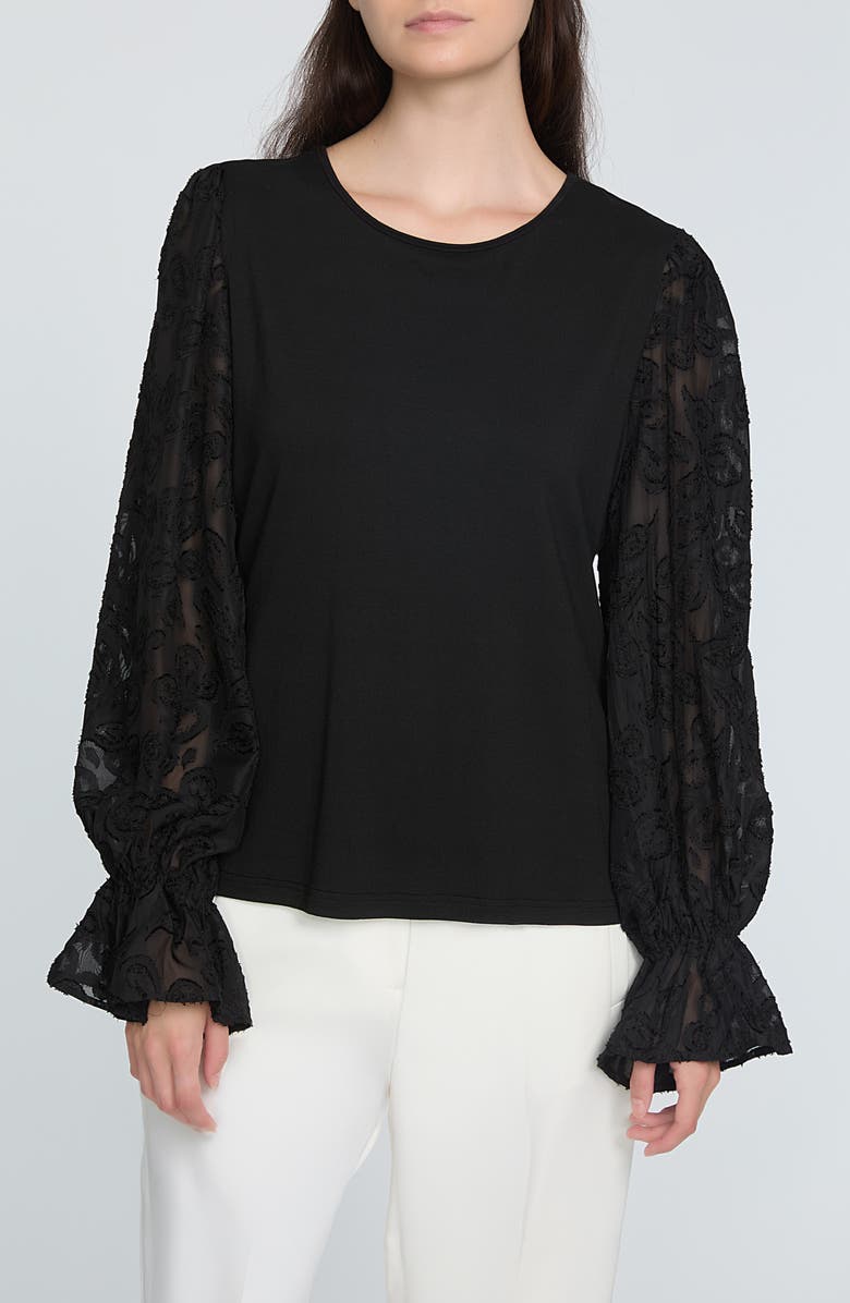 Elie Tahari The Mavea Mixed Media Top, Main, color, Noir Black