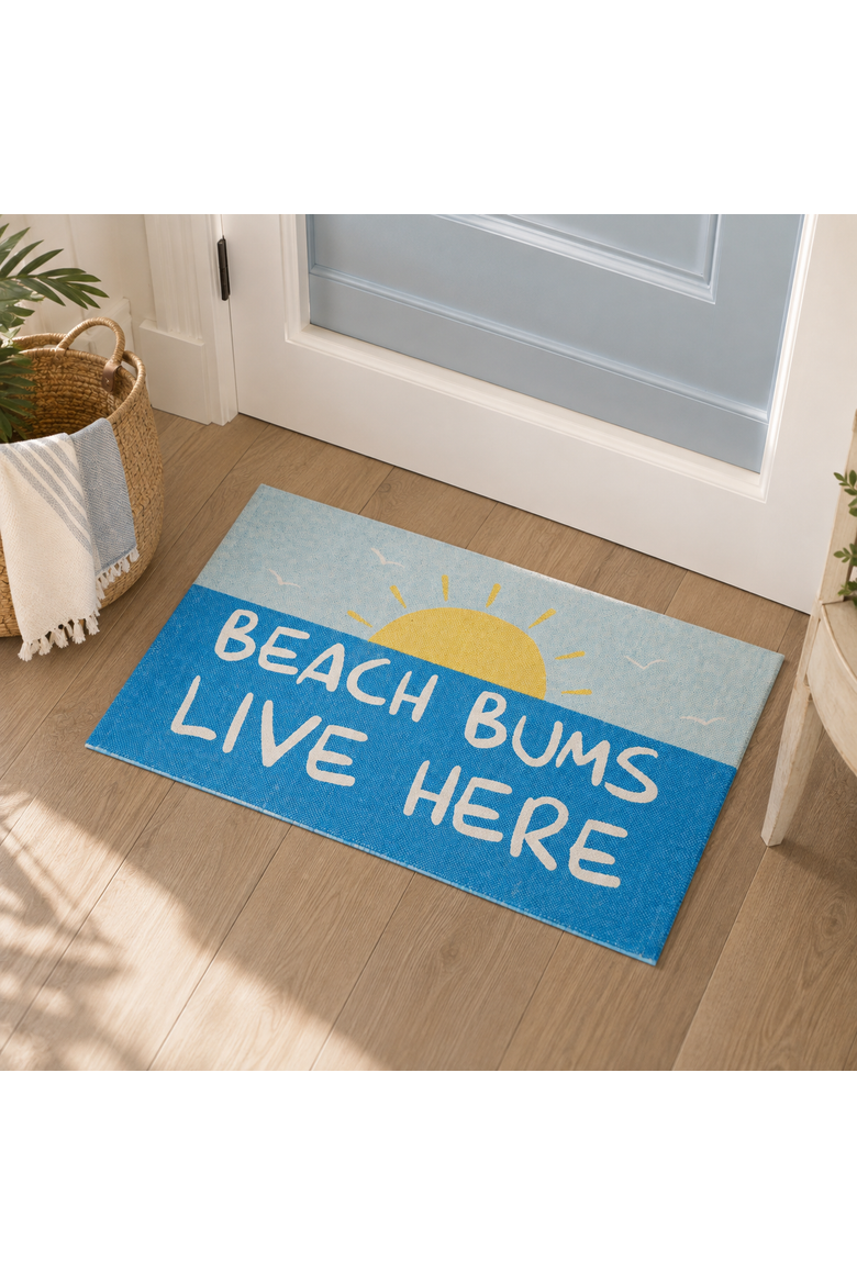 "Beach Bums Live Here" Sun 2'x3' Indoor Floormat, Alternate, color, Blue