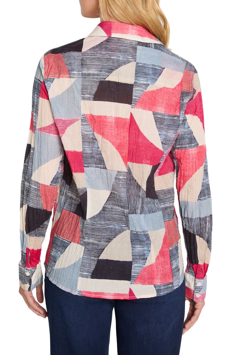 NIC+ZOE Set Sail Crinkle Cotton Button-Up Shirt, Alternate, color, Red Multi
