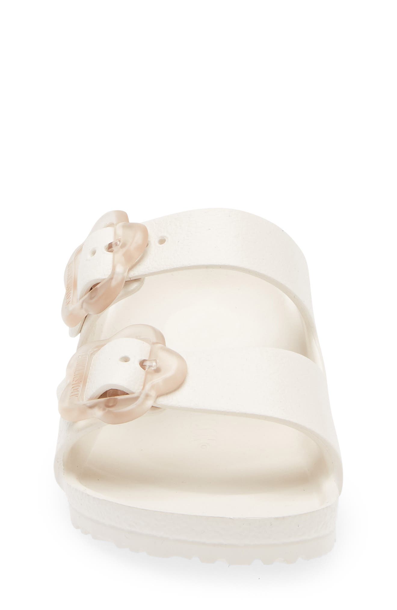 Birkenstock Kids' Arizona Flower Buckle Slide Sandal, Alternate, color, Eggshell