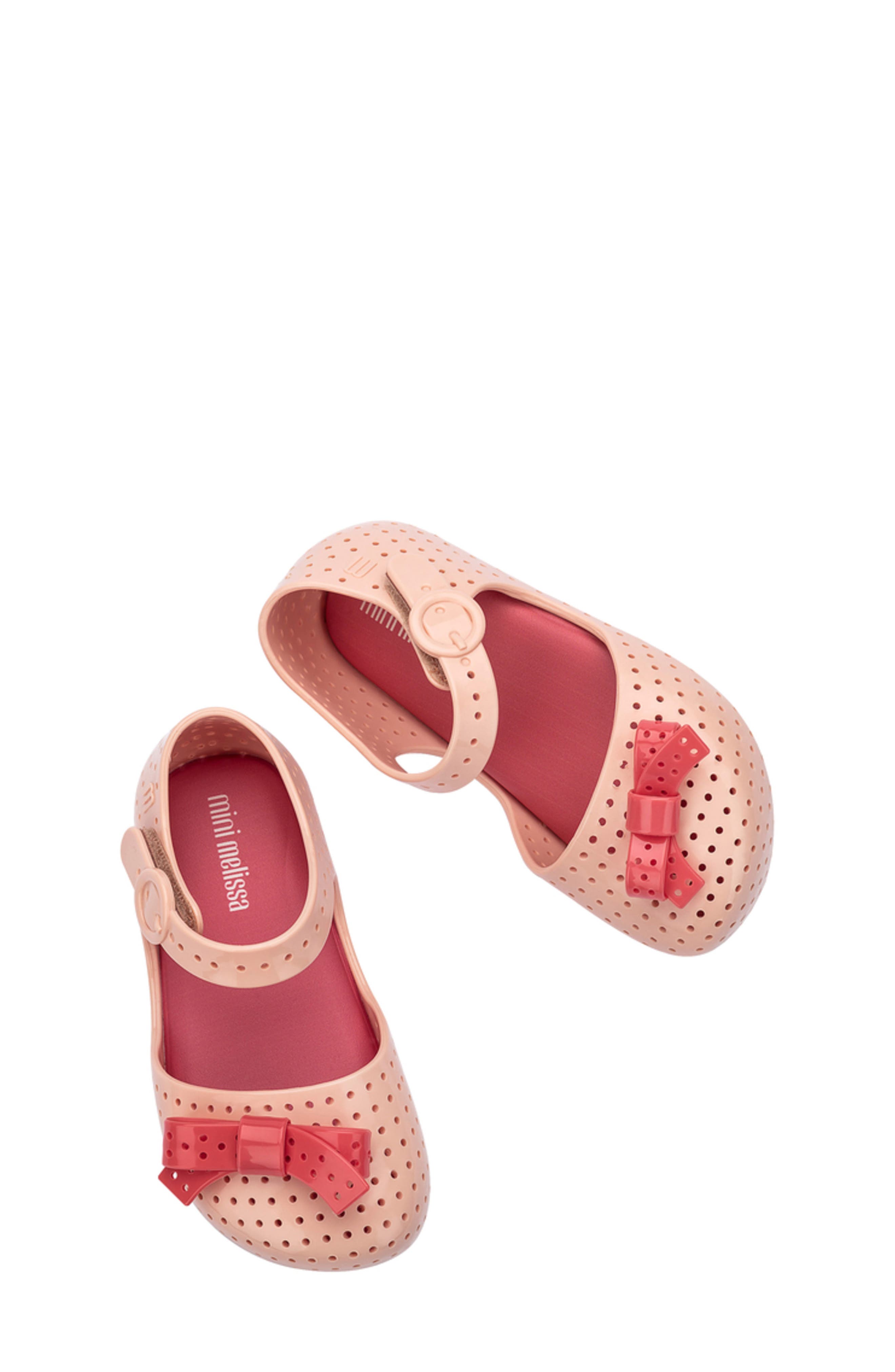 Mini Melissa Kids' Furadinha Mary Jane Flat, Alternate, color, Beige/ Red