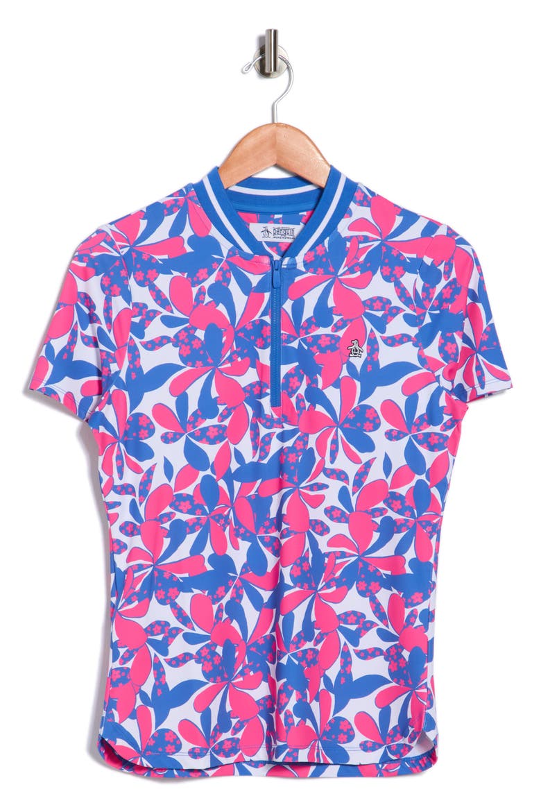 Floral Print Golf Knit Polo, Alternate, color, CHEEKY PINK