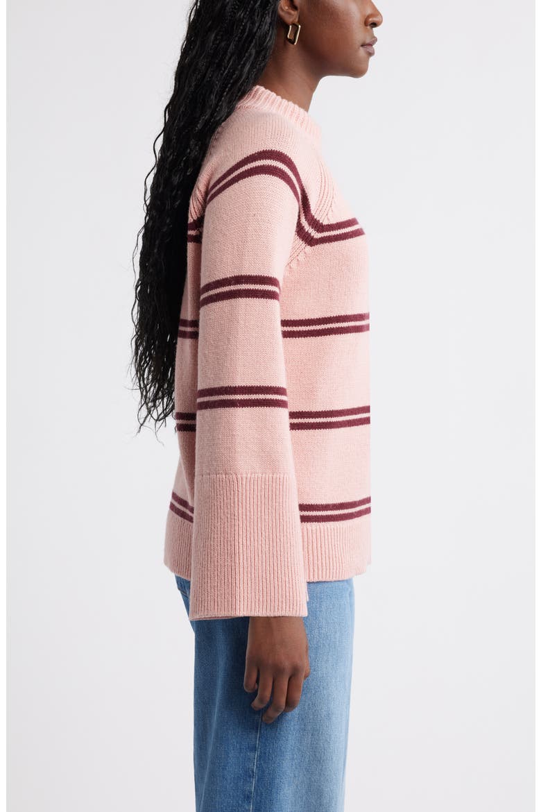 Bell Sleeve Mock Neck Merino Wool & Cotton Sweater, Alternate, color, PINK- TAN BURGUNDY DUO STRIPE
