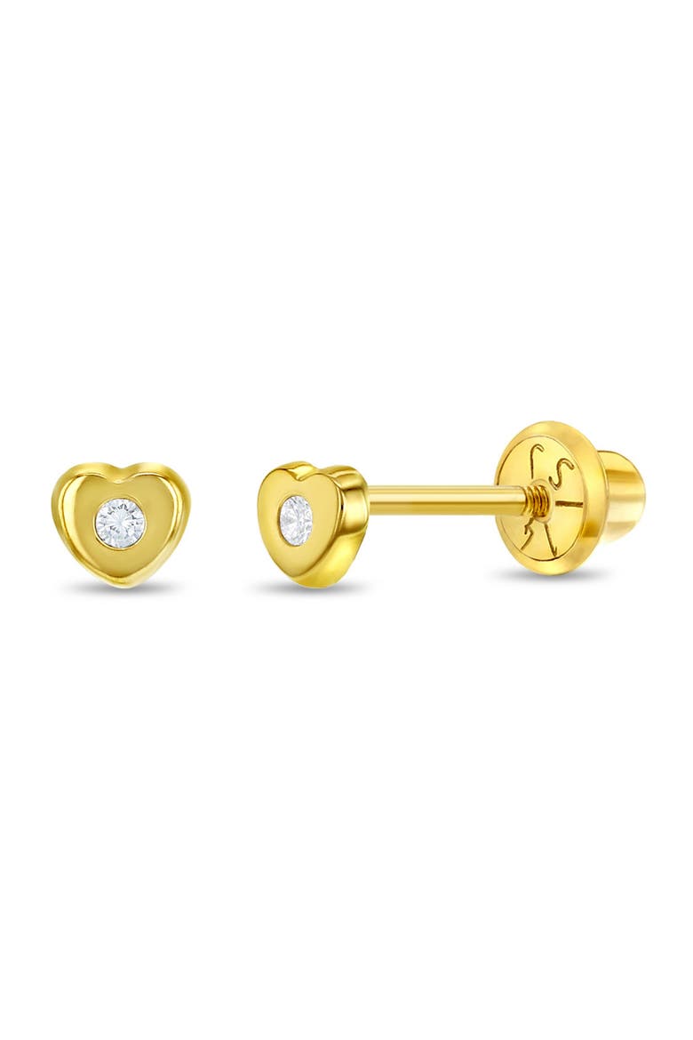 14kie Tiny Cubic Zirconia Heart Earrings, Main, color, Gold