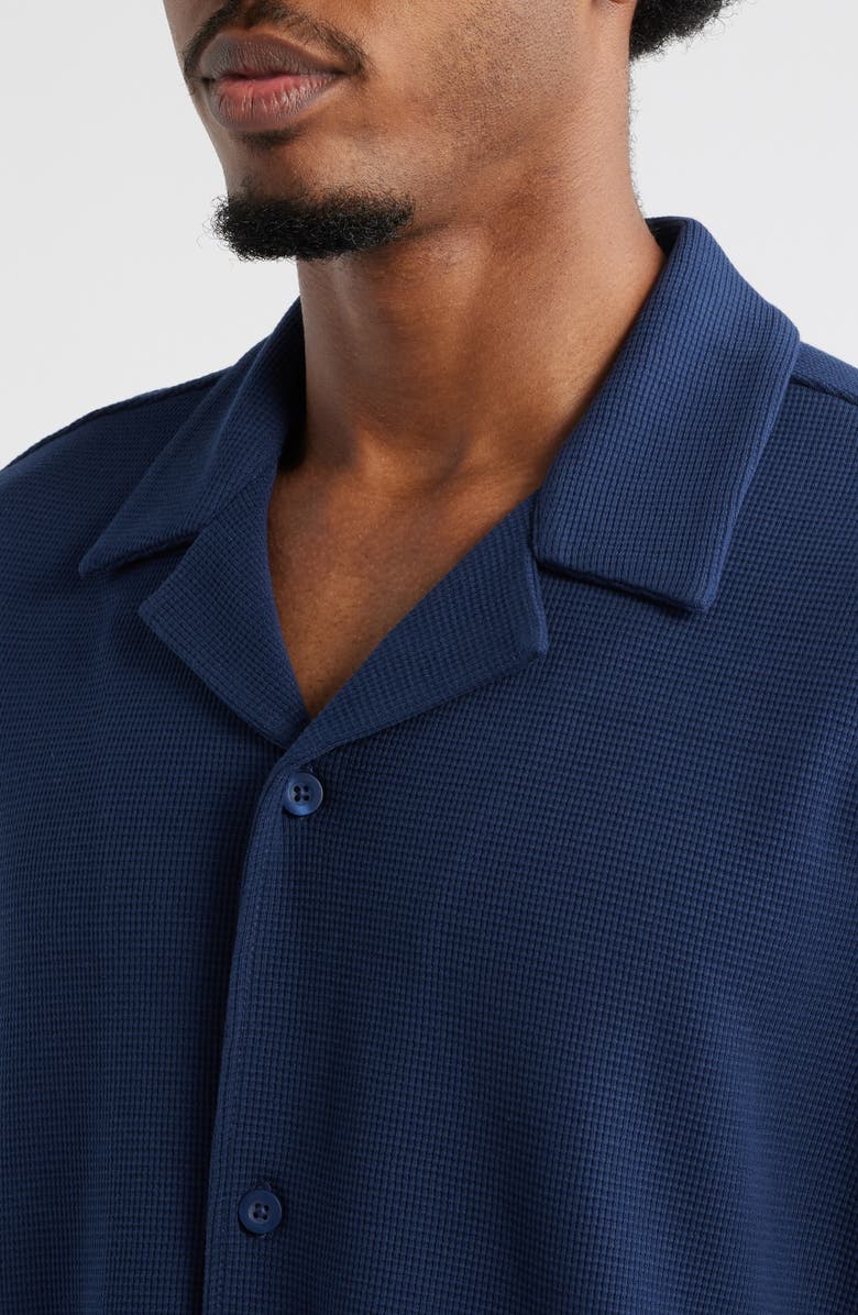 BP. Waffle Knit Camp Shirt, Alternate, color, Navy Iris