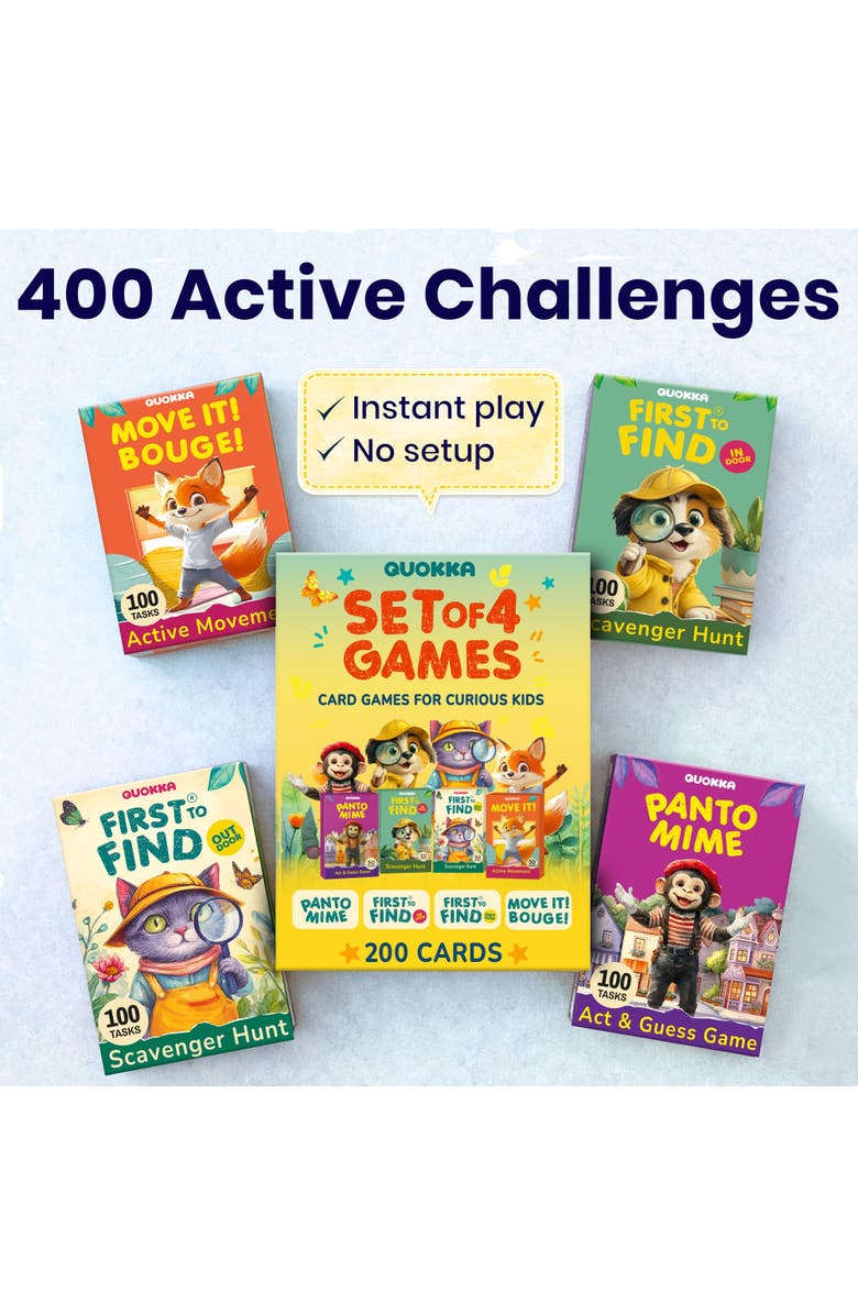 Quokka Kids Card Game Set Ages 4+ - 4 Games in 1 Box, 400 Creative Tasks, Alternate, color, Artistic Set Of 4