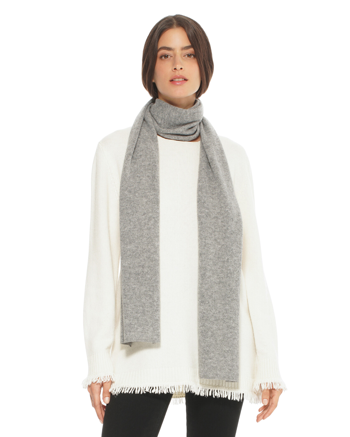 Monticelli Cashmere Essential Pure Cashmere Maxi Wide Scarf in Melange Gray 