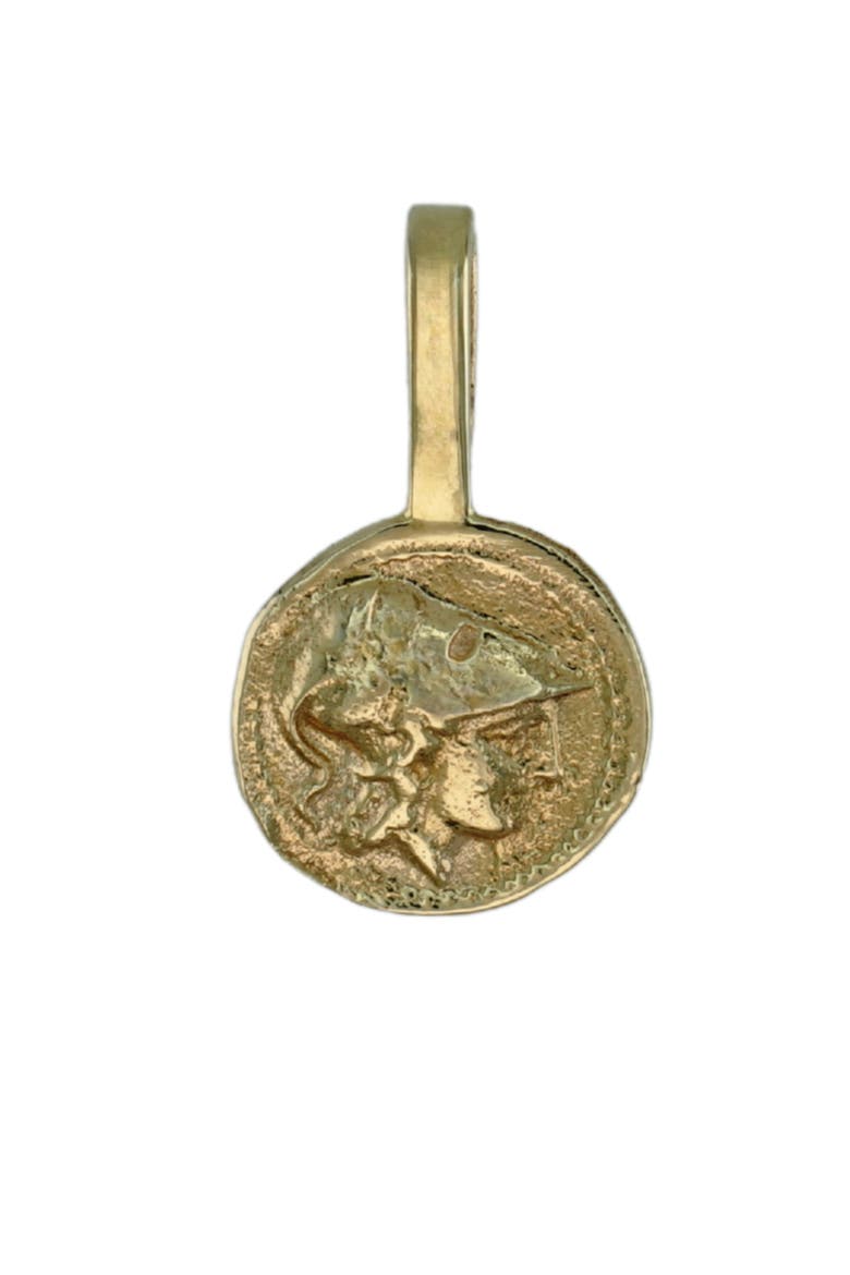 Mini Athena Coin Pendant, Main, color, 14K Yellow Gold