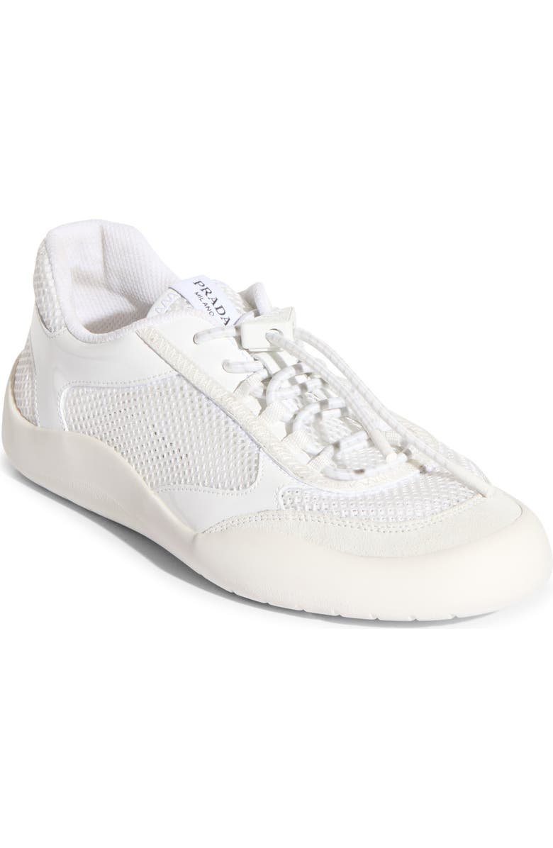 Prada Speedrock Mixed Media Sneaker, Main, color, Bianco
