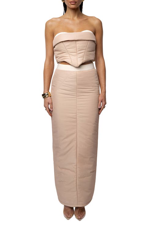 Addyson Quilted Strapless Crop Top & Column Maxi Skirt Set