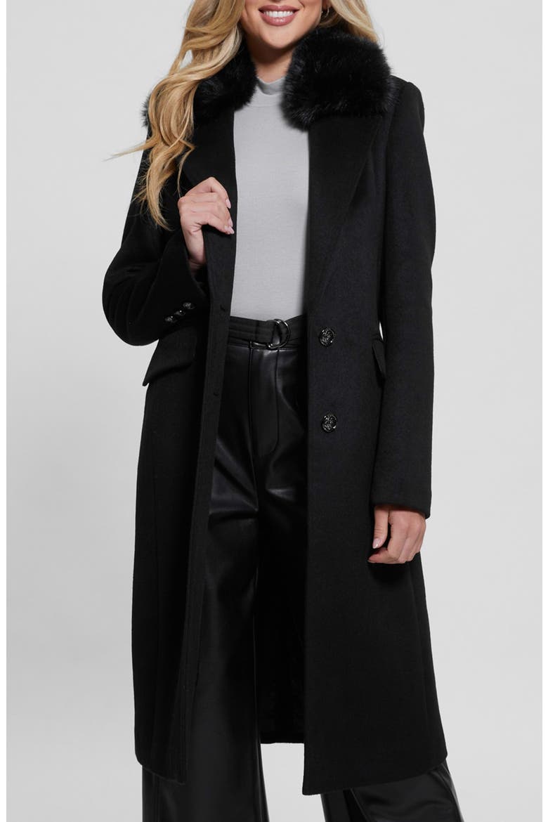 Nancy Coat with Removable Faux Fur Collar, Alternate, color, JET BLACK