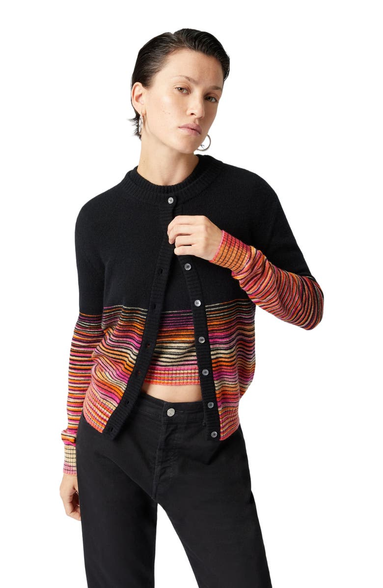Missoni Crewneck Cardigan In Dégradé Slub Cashmere, Alternate, color, Multicoloured