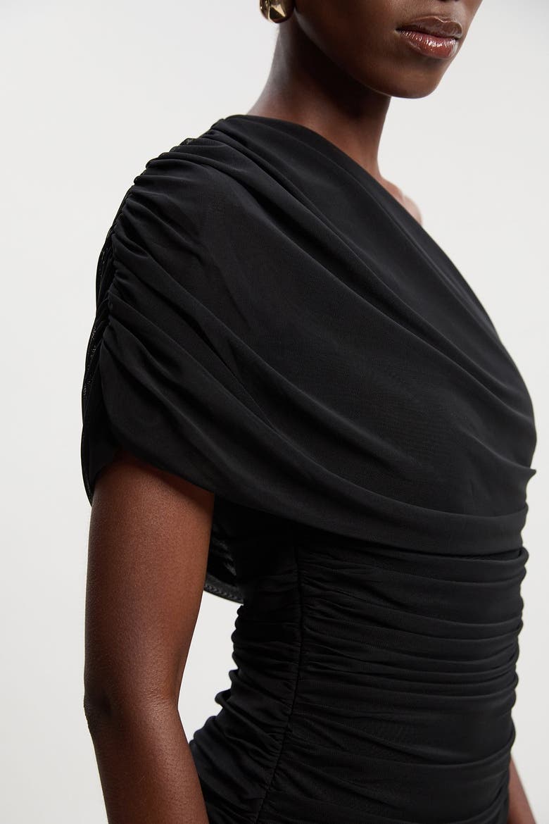 Mesh Asymmetric Neck Knit Maxi Dress, Alternate, color, Black