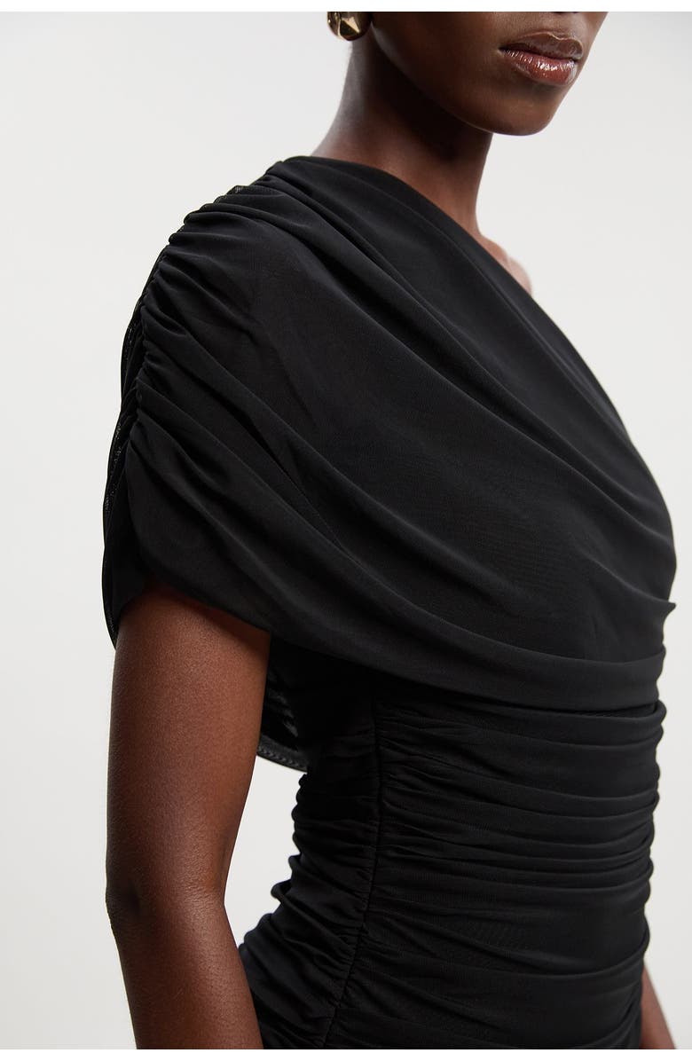 Karen Millen Mesh Asymmetric Neck Knit Maxi Dress, Alternate, color, Black