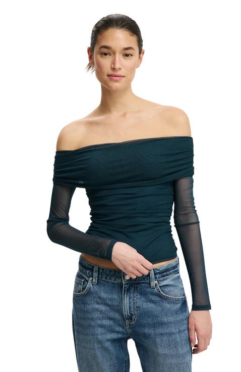Women's Ashley Off Shoulder Mesh Long Sleeve Top