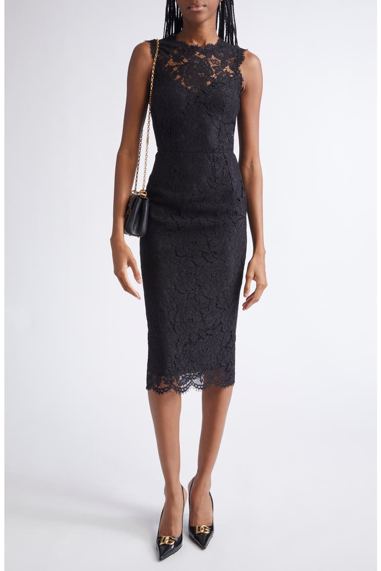 Cordonetto Lace Sheath Dress, Main, color, N0000 NERO
